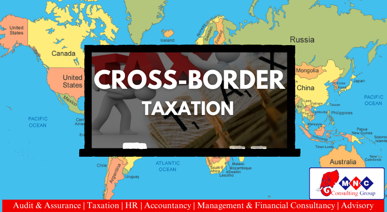 Image depicting a world map with the text 'Cross-Border Taxation' overlaid